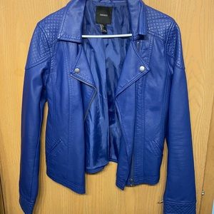 Forever 21 Blue Faux Leather Jacket Size Large